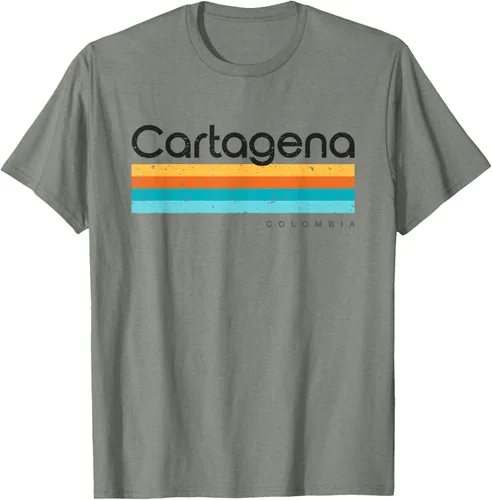 Vista 35 de Camiseta vintage de Cartagena Colombia con diseño retro, Blanco, S