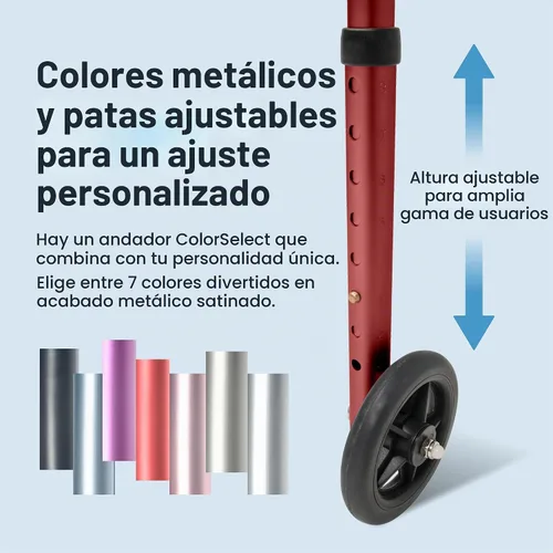 Vista 5 de Lumex ColorSelect Walker, Andador ligero y plegable de 2 ruedas para adultos y personas mayores, rojo