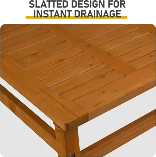 Vista 5 de Mesa auxiliar de madera para exteriores con mesa de rejillas, mesa auxiliar rectangular de madera de cedro de 42 pulgadas para jardín, piscina