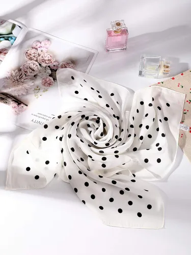 Vista 7 de SATINIOR 1950s Chiffon Scarf Square Handkerchief Neck Scarf Satin Ribbon Polka Dot Scarf Hair Tie for Women Girl