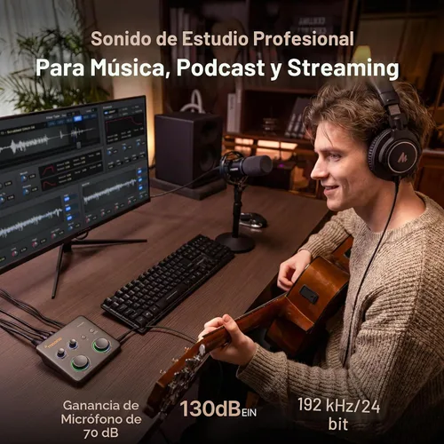 Vista 2 de MAONO P1 USB Audio Interface with 70dB Gain for PC, Phone, iPad & Guitar