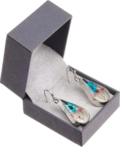 Vista 6 de Pendientes colgantes de resina con forma de lágrima, aretes de flor de acero inoxidable, aretes vintage para el día de la madre, regalo para mujeres
