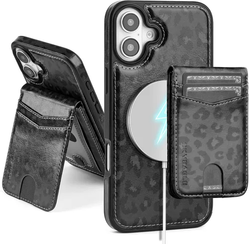 Vista 10 de SkyEagle - Funda tipo cartera compatible con MagSafe para iPhone 11, color negro Detachable Magnetic Credit Card Holder,RFID Blocking,PU