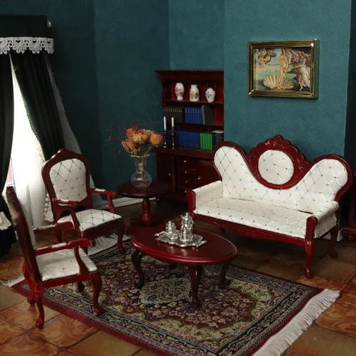 Vista 10 de iLAND Juego de muebles de casa de muñecas victoriana, muebles y accesorios para casa de muñecas, sofá de casa de muñecas en miniatura con accesorios