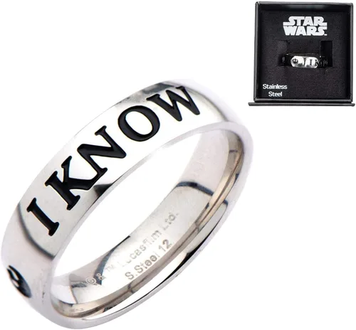 Vista 3 de Star Wars Anillo de acero inoxidable con texto en inglés "I Love YouI Know Talla 12, Plástico