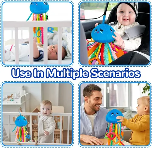Vista 7 de teytoy Juguete sensorial, juguetes de textura para bebés con sonajero, juguetes sensoriales para autismo, forma de medusa, juguetes sensoriales