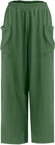 Vista 6 de YMADREIG Pantalones harén para mujer, de cintura alta, holgados, ligeros, cónicos, de lino, bohemios, de pierna ancha, pantalones capri con bolsillos