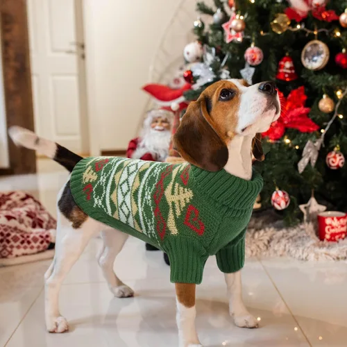 Vista 8 de PUMYPOREITY Suéter de vacaciones para perro, acogedor suéter de invierno, ajuste elástico, cuello alto, tema de Navidad para perros pequeños y Verde