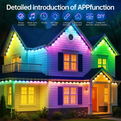 Vista 3 de Permanent Outdoor Lights 200ft RGB+IC Waterproof Outdoor String Lights,App/Voice Control, 100 Scene Modes LED Lights for Christmas &