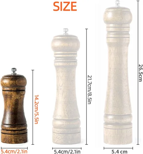 Vista 6 de Molinillo de sal y pimienta, [5.5 pulgadas] Multifuncional de madera maciza para especias y pimienta con molinillo de cerámica ajustable fuerte