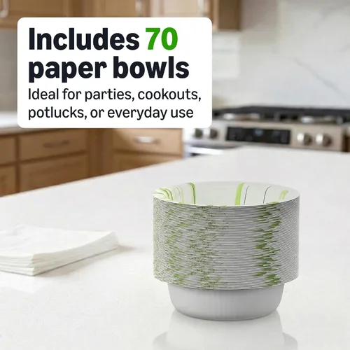 Vista 5 de Amazon Basics - Cuencos de papel para uso diario, 10 onzas, desechables, 70 unidades, color blanco, el embalaje puede variar