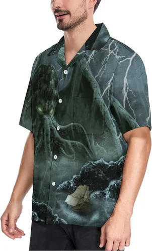 Vista 6 de Socira Camisas con botones para hombre, transpirables, de manga corta, hawaianas, divertidas camisas de playa Aloha, camisetas hawaianas de verano
