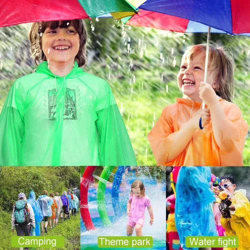 Vista 7 de Ponchos de lluvia desechables para niños y niñas, impermeable multicolor, paquete de 4