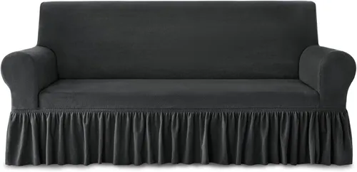 Vista 9 de NICEEC Funda para sofá biplaza gruesa de felpa de 1 pieza, funda negra cálida para sofá biplaza, funda elástica y esponjosa para sala de estar