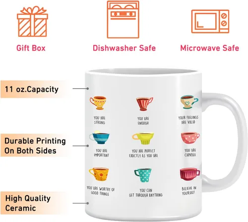 Vista 3 de LNOKRIM Taza Positivi-Tea, Taza de Café de Autoafirmación de Positividad, Regalo para Maestro Terapeuta Consejero, Taza de Café de Diálogo Interno