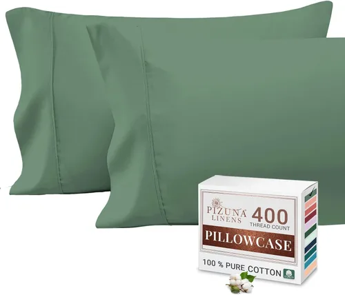 Vista 42 de Juego de 2 fundas de almohada de 100 % algodón puro, tamaño King, color plateado, lujosas fundas de almohada de algodón de fibra larga de 400 hilos