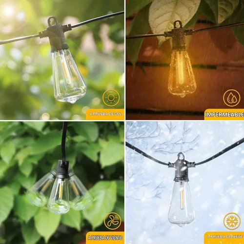 Vista 2 de Zuske Luces de Cadena para Exteriores, Luces LED de Patio de 150 Pies con 72+3 Bombillas ST38 Edison Vintage Irrompibles, Impermeables Conectables