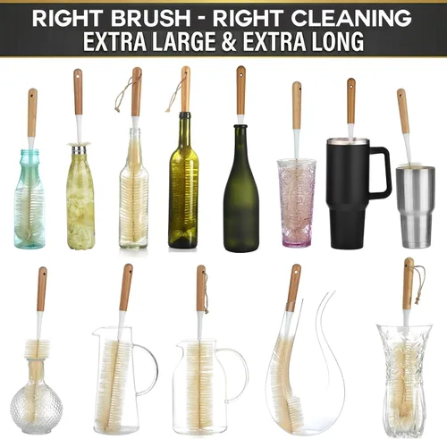 Vista 4 de ALINK Juego de cepillos largos extra grandes para botellas – Limpiador de botellas con mango de bambú de 16/15 pulgadas de largo para botellas