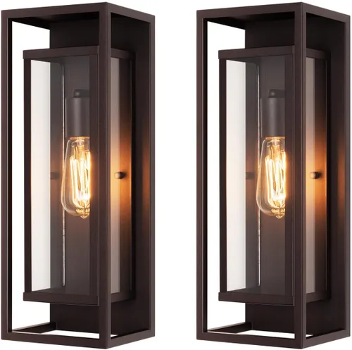 Vista 9 de mirrea Aplique de pared clásico para exteriores de 14 pulgadas, 1 luz en negro mate, marco de metal rectangular y pantalla de vidrio transparente