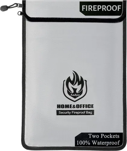 Vista 9 de andyer - Bolsa de documentos ignífuga mejorada con dos bolsillos (2000 ℉), bolsa de dinero impermeable ignífuga de 15 x 11 pulgadas con cremallera