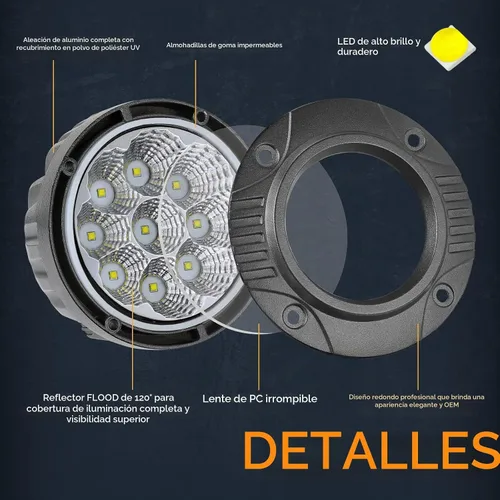 Vista 3 de Nirider Cápsulas LED de Montaje Empotrado, 2PCS 72W Luces de Parachoques de 5 Pulgadas Haz de Inundación de Conducción Barra de Luz LED Redonda