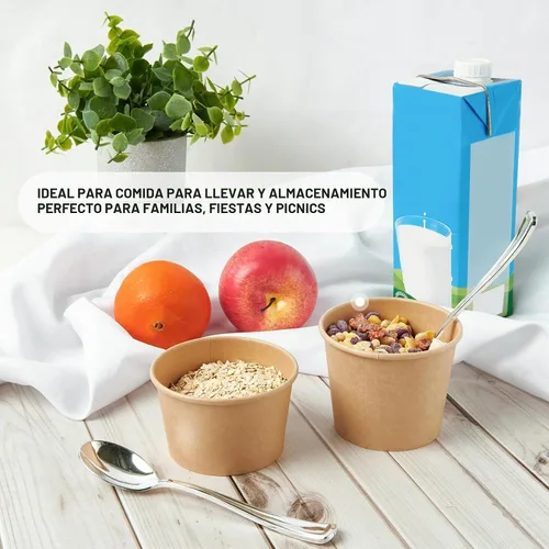 Vista 5 de 50 paquetes de envases de sopa de papel de 8 onzas con tapas, tazas de papel desechables para comida, tazas de helado, almacenamiento de alimentos