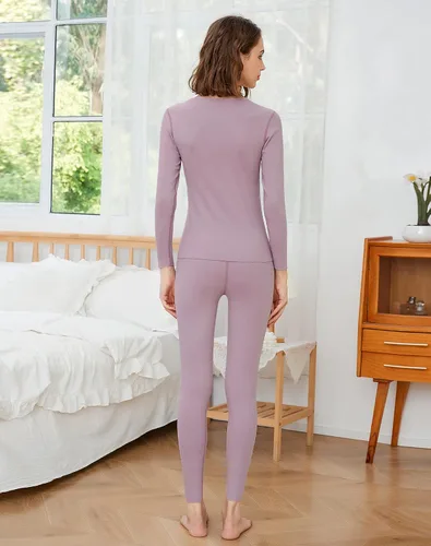 Vista 3 de INNERSY Conjunto de ropa interior térmica para mujer capa base delgada y larga para clima frío