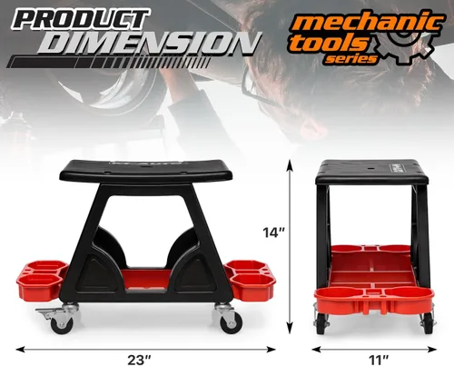 Vista 2 de M-AUTO Taburete mecánico Asiento de detalle Asiento móvil utilitario rodante con ruedas giratorias bloqueables, capacidad de 300LBS Asiento rodante