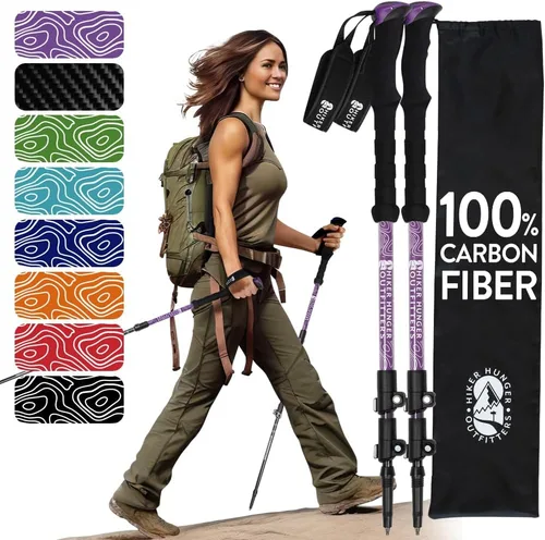 Vista 13 de 100% Carbon Fiber Trekking Poles by USA Brand - Ultra Strong Lightweight Collapsible Hiking Poles with Cork and EVA Foam Grips & Quick Adjustable