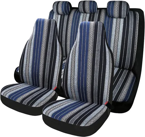 Vista 14 de Baja Saddle Blanket - Fundas de asiento de automóvil, 4 piezas delanteras, transpirables y lavables, tejido a rayas, funda de asiento universal