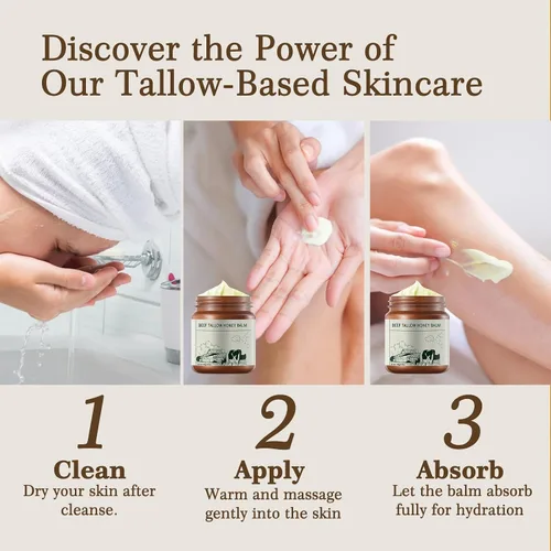 Vista 5 de Crema de ternera y bálsamo de miel para la piel, hidratante facial diario, natural, orgánico, alimentado con pasto alimentado con pasto batido