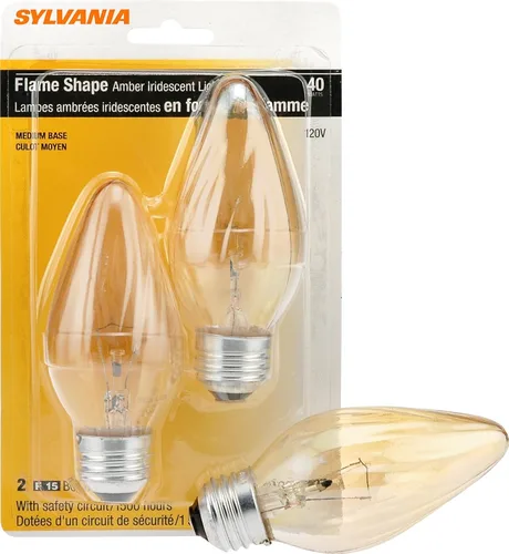 Vista 10 de Sylvania F15 Décor - Bombilla incandescente, 25 W, acabado iridiscente ámbar, base media, 120 V, paquete de 2 Acabado ámbar iridiscente