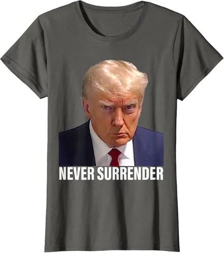 Vista 8 de Camiseta Pro Trump Mugshot Never Surrender para hombre y mujer, Negro