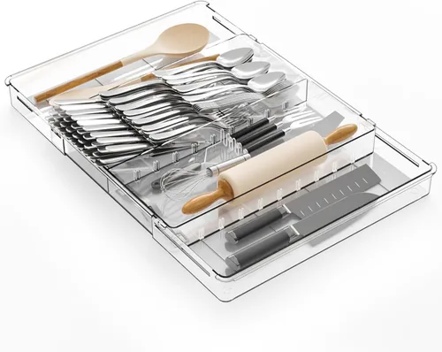 Vista 9 de Yieach Organizador de cajones de cubiertos expandible negro – Se ajusta de 11'' a 22'' – Organizador de cuchillos, cubiertos, cucharas y tenedores