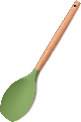 Vista 12 de Juego de utensilios de cocina de silicona verde aguacate, 12 utensilios de cocina resistentes al calor, herramientas de cocina con mango de madera