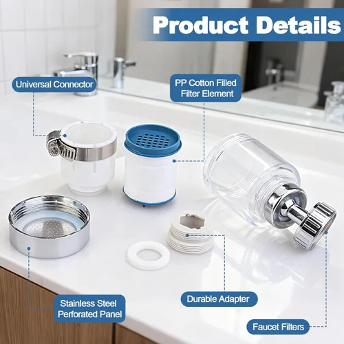 Vista 8 de 23 piezas de filtro de agua para fregadero con juego de elementos filtrantes, filtros de fregadero giratorios 360, eliminan fluoruro, metales