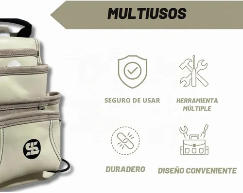 Vista 4 de Versátil bolsa de herramientas de cuero de grano superior de 10 bolsillos con martillo y soporte de cinta, accesorio para cinturón, ideal