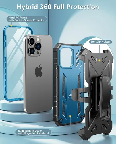 Vista 5 de FNTCASE Funda para iPhone 14 Pro Max: funda resistente de grado militar para teléfono celular con soporte y estuche con clip Protección
