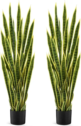 Vista 11 de Crowye Paquete de 2 plantas de serpiente artificial de 3.15 pies de alto, planta de Sansevieria sintética, serpiente falsa grande a granel en maceta