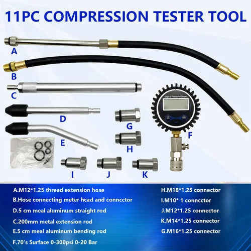 Vista 3 de ZKTOOL Comprobador de Compresión Digital LCD Automotriz, Medidor de Compresión Digital 250 PSI, Kit de Adaptador de Comprobador de Compresión