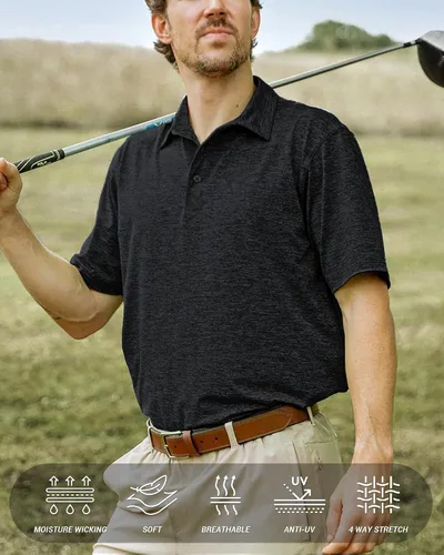 Vista 3 de Polu Polo de golf para hombre, absorbe la humedad, manga corta, casual, cuello de verano