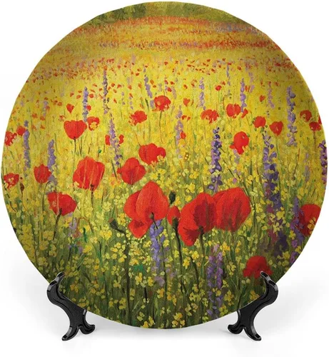 Vista 21 de Placa de exhibición de cerámica, placa decorativa colgante de cerámica con flores, tema de jardinería de dibujos animados, 6 pulgadas, decoración