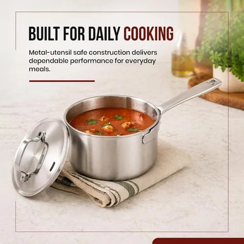 Vista 9 de Alva Maestro - Cacerola de acero inoxidable recubierta de 5 capas con tapa, olla pequeña de 1.5 cuartos de galón, compatible con inducción, apta
