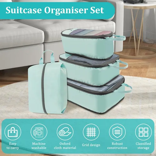 Vista 3 de 4 cubos de equipaje para viajes, organizador de equipaje, 4 tamaños (extra grande, grande, mediano, pequeño), organizadores de equipaje de equipaje