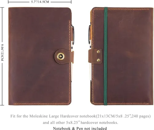 Vista 2 de Moleskine - Funda hecha a mano para cuaderno Moleskine de tapa dura, tamaño grande, 5 x 8.25 pulgadas, funda de cuero vintage con soporte