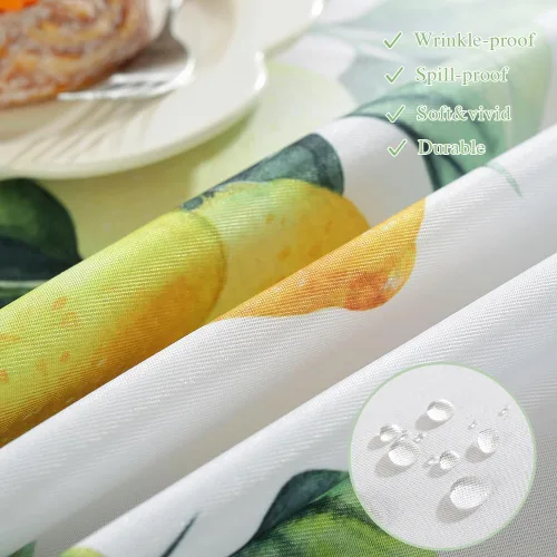 Vista 7 de MATIRUG Mantel de verano para mesa rectangular de 52 x 70 pulgadas, mantel floral de frutas de limón, tela francesa lavable a prueba de derrames