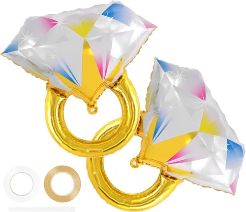 Vista 8 de 2 globos de aluminio con anillo de diamante, globos de anillo de diamantes de compromiso, anillos de matrimonio, globo de Mylar para boda