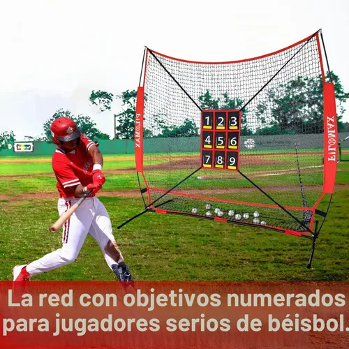 Vista 6 de Red de práctica de béisbol y softbol de 7 x 7 pies con zona de golpe numerada, red de entrenamiento de lanzamiento portátil resistente