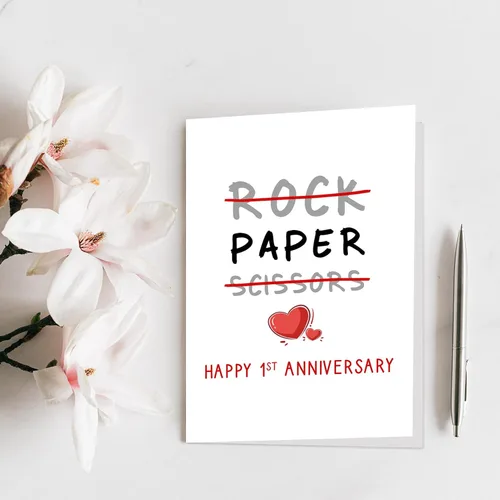 Vista 7 de Qiliji Tarjeta de feliz primer aniversario, divertida tarjeta de aniversario de boda de 1 año, tarjeta de felicitación de aniversario de papel