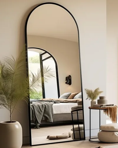 Vista 13 de BEVERDY Espejo arqueado de longitud completa - Espejo de pie de 18"x58" con soporte o montaje en pared para dormitorio y sala de estar - Negro
